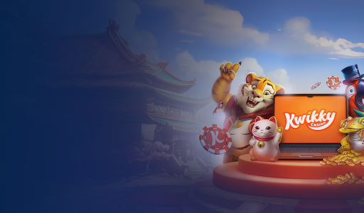 Kwikky Casino character in front of city background